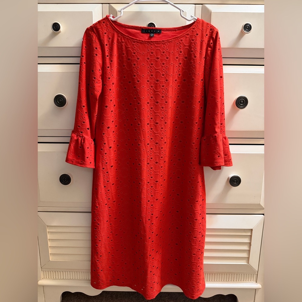 Tiana B. Red Long Sleeve Eyelet Dress